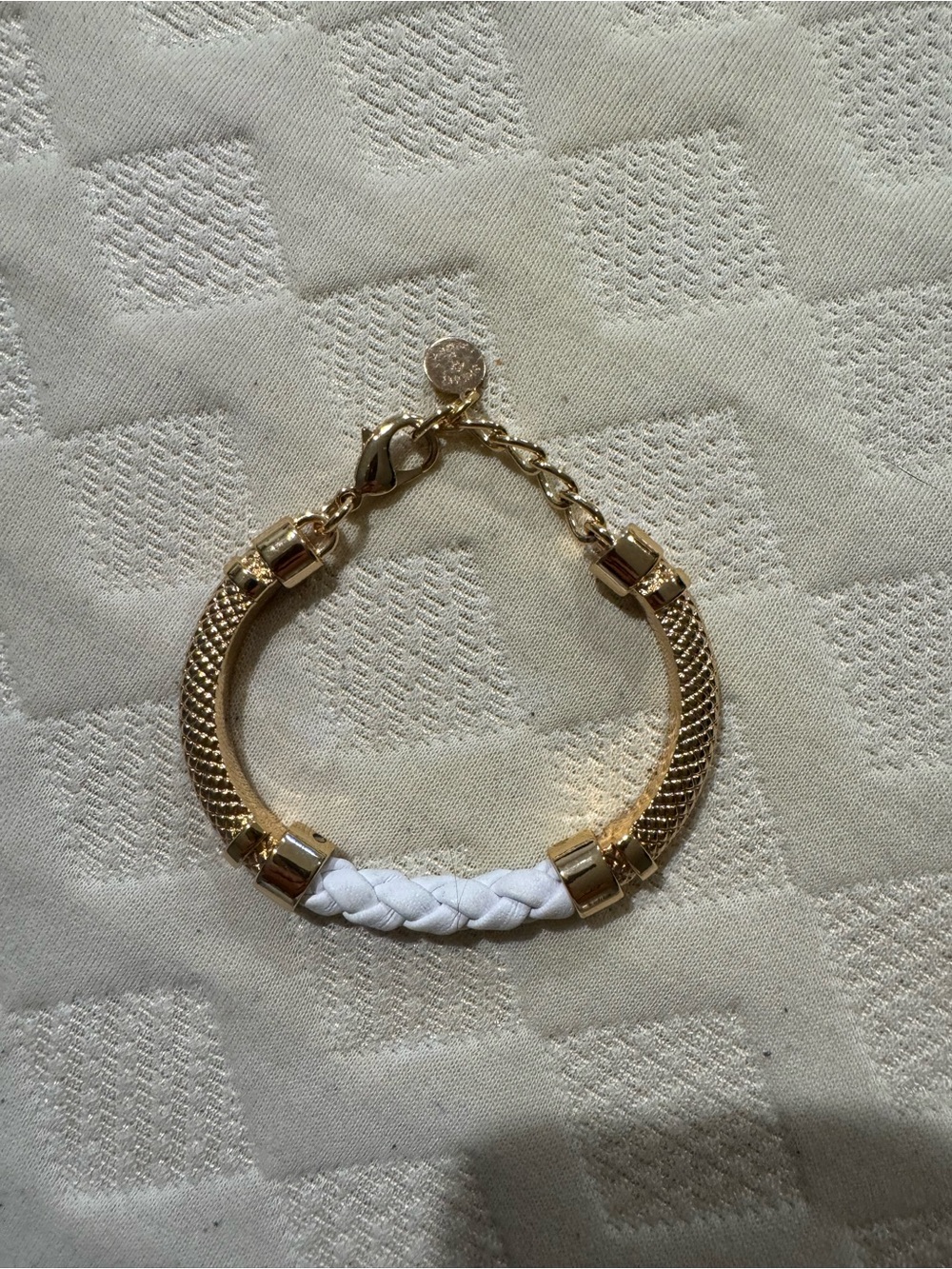 Gold and White Braided Accent Women's Bracelet